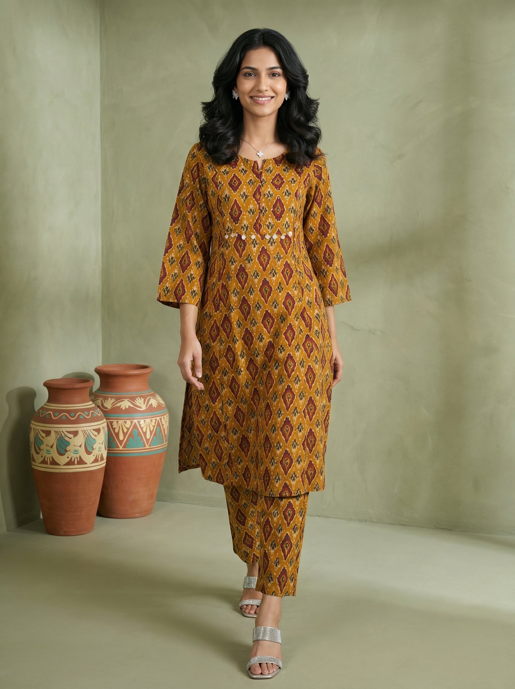 Sequence and Coin Fusion Cotton Kurta Pant Set