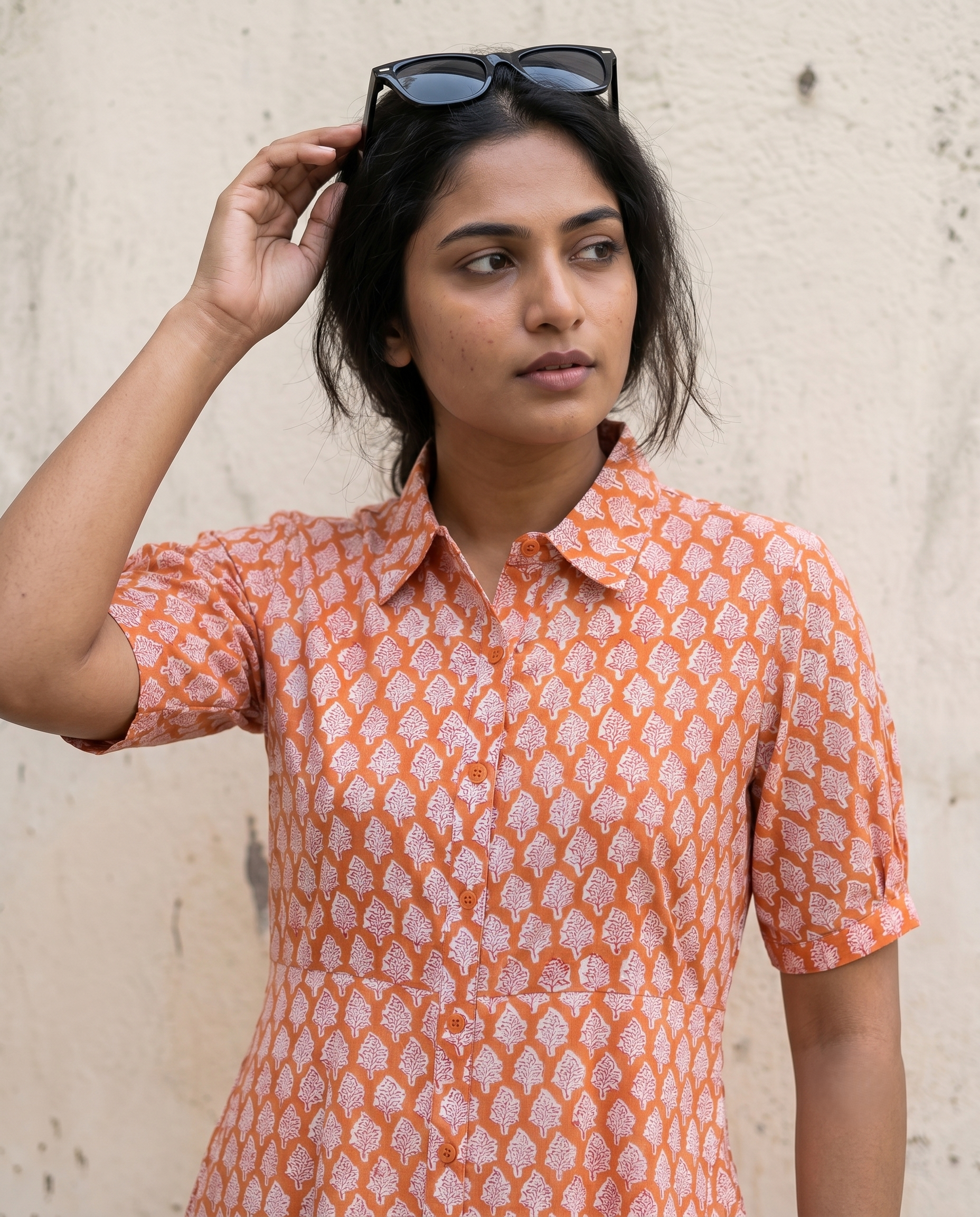 ORANGE COLLAR BELT DRESS (HANDBLOCK)