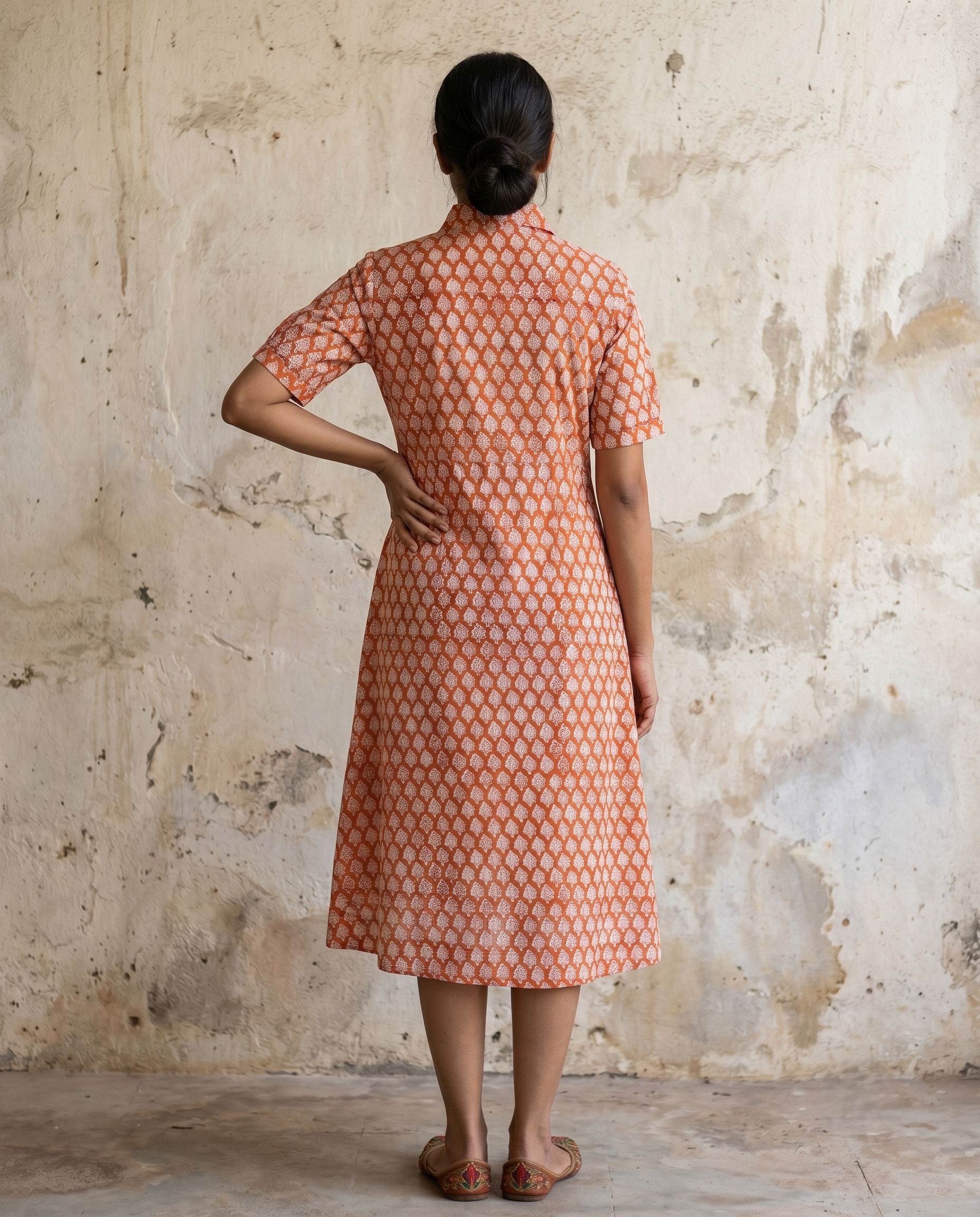 ORANGE COLLAR BELT DRESS (HANDBLOCK)