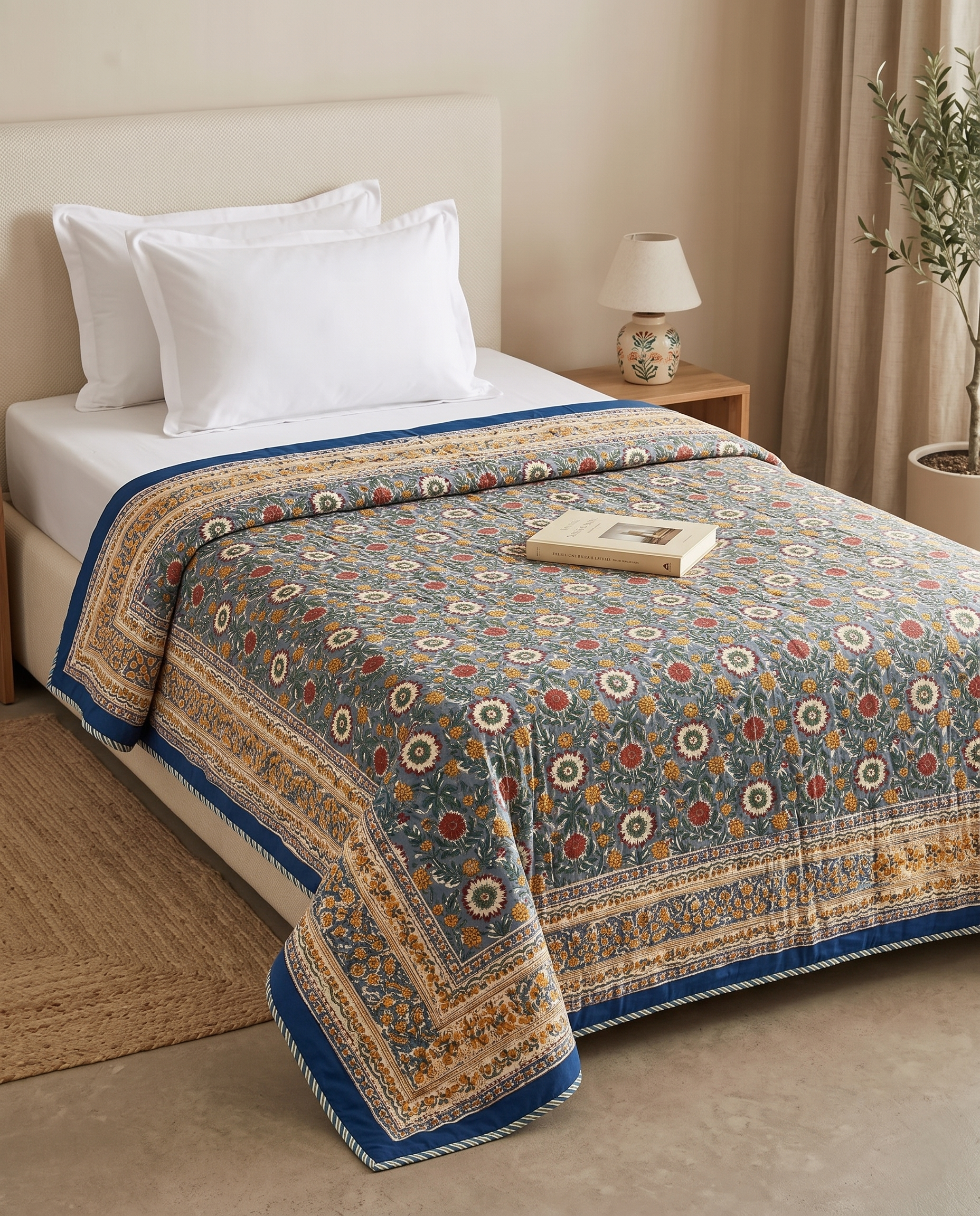 Hand Block Reversible Single Dohar Premium Cotton – Royal Blue