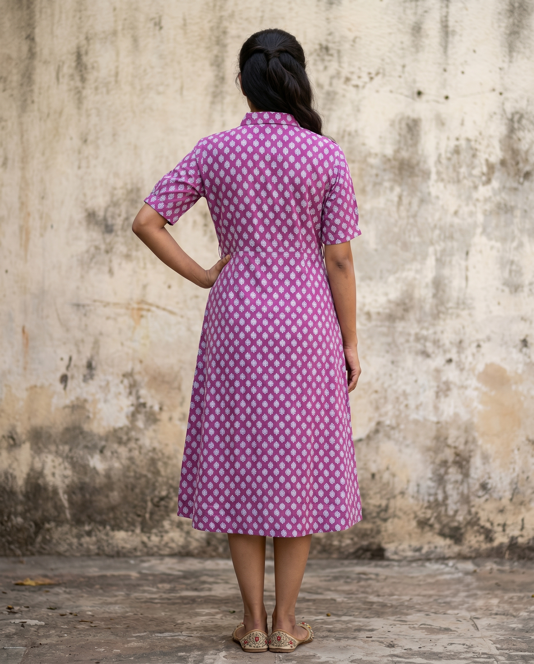 PURPLE COLLAR BELT DRESS (HANDBLOCK)