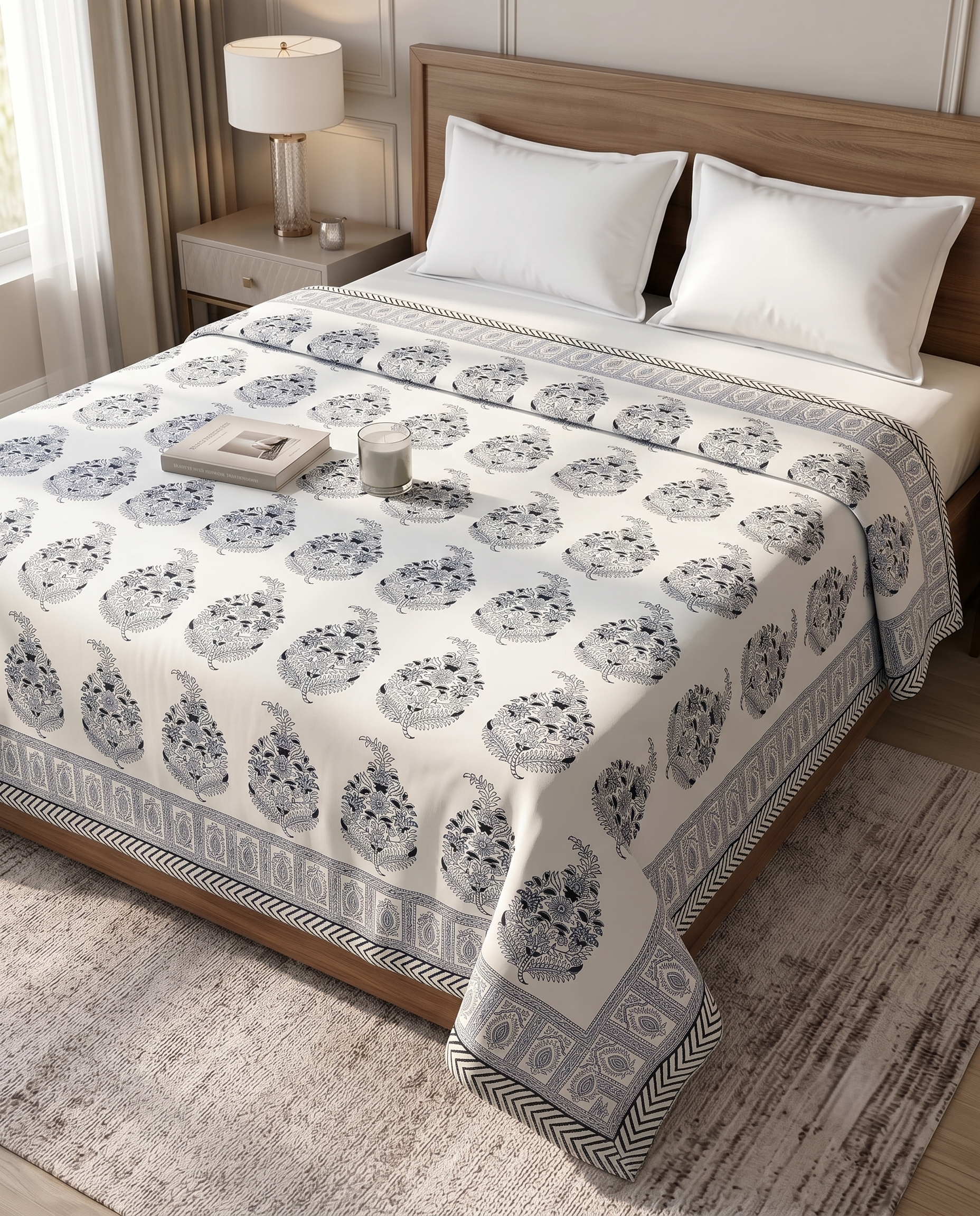 Hand Block Reversible Double Dohar Premium Cotton – Black Floral