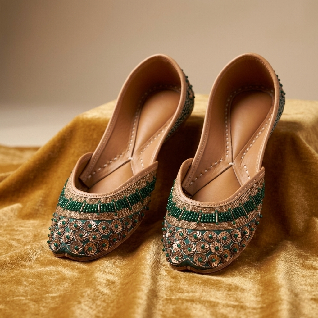 Green Nirala Hara Moti Pure Leather Handcrafted Jutti
