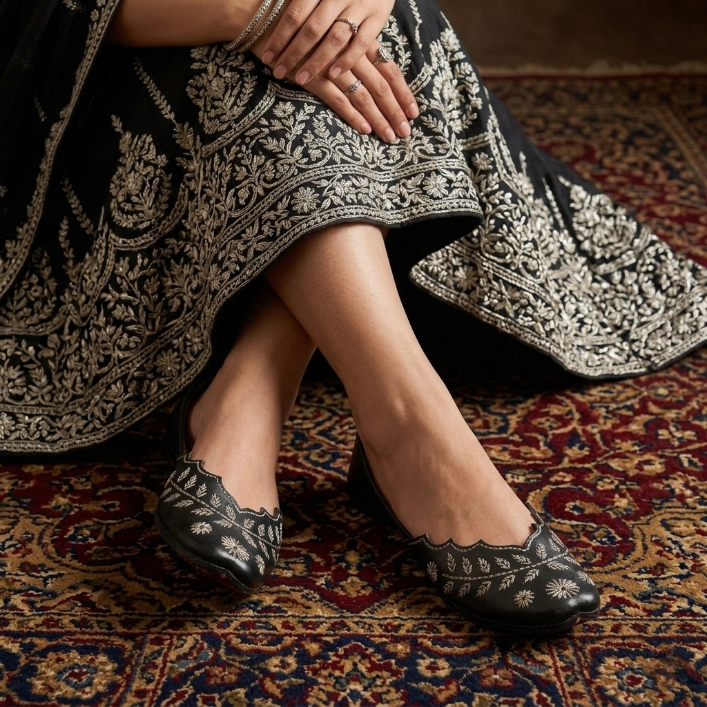 Black Zardozi Pure Leather Handcrafted Jutti