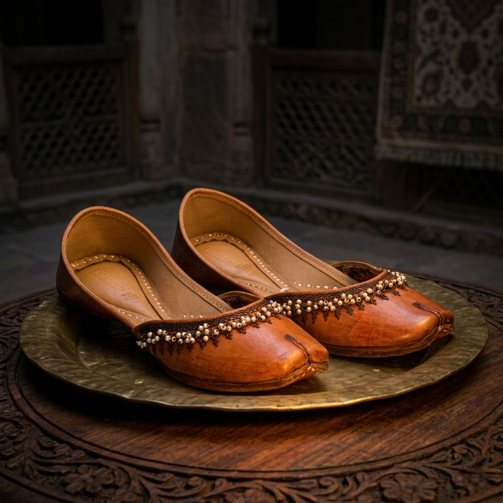 Brown Pearl Knot Pure Leather Handcrafted Jutti