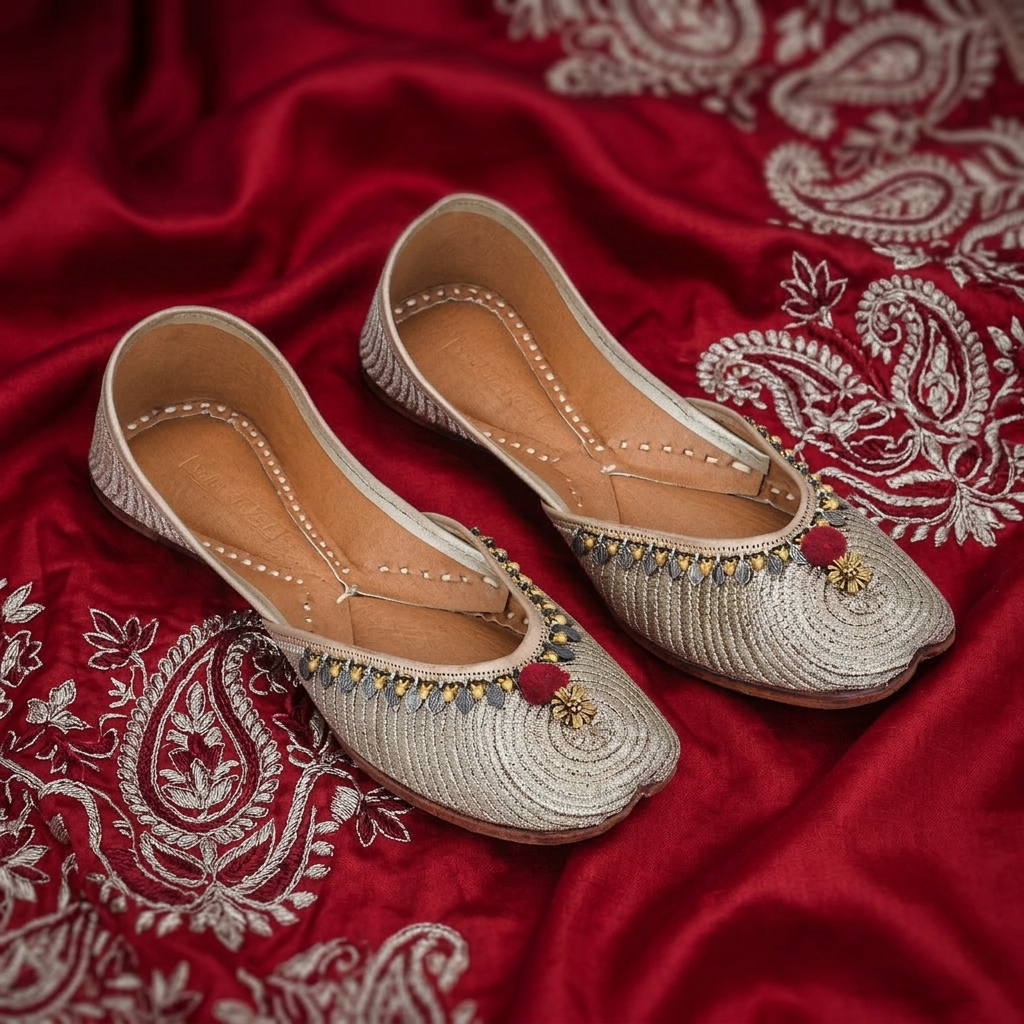 SUNEHRI ZARDOZI PURE LEATHER GOLDEN HANDCRAFTED JUTTI