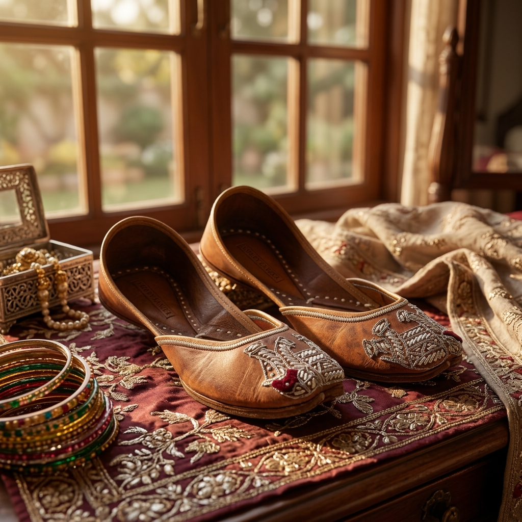 GAJRAJ GLIMMER PURE LEATHER BROWN HANDCRAFTED JUTTI