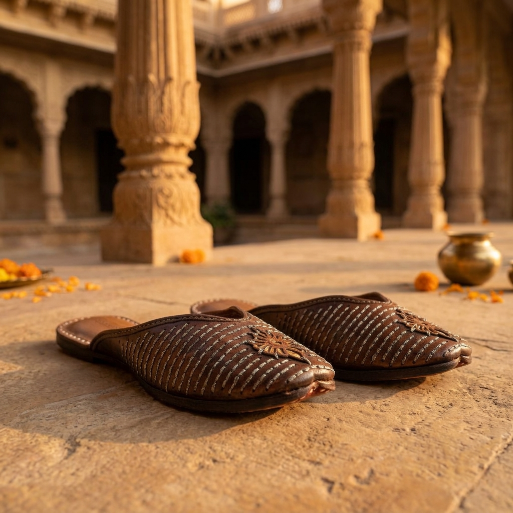 DHARIYA JYOTI KENDRA PURE LEATHER BROWN HANDCRAFTED JUTTI
