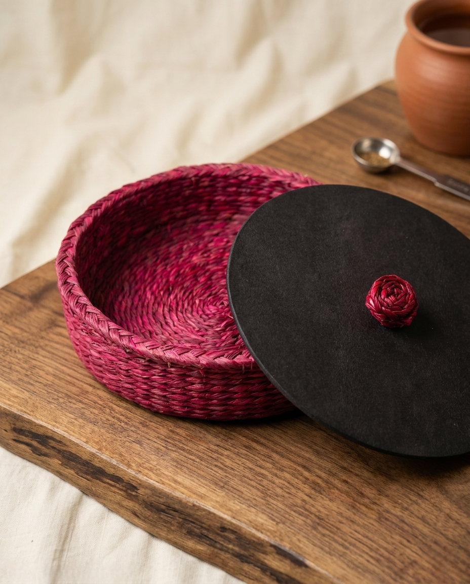 HANDMADE SABAI GRASS ROTI CASSEROLE WITH WOODEN LID