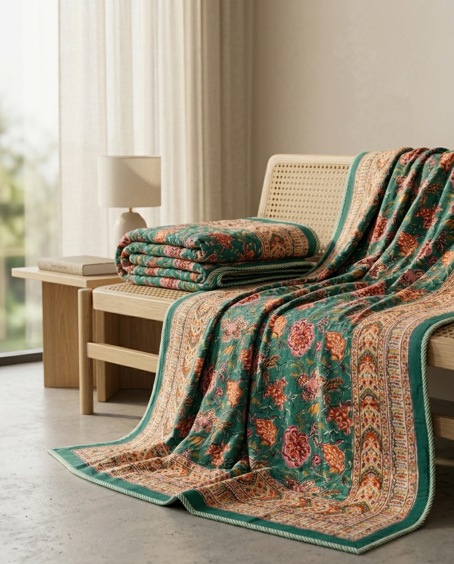 EMERALD BLOSSOM REVERSIBLE SINGLE DOHAR PREMIUM COTTON