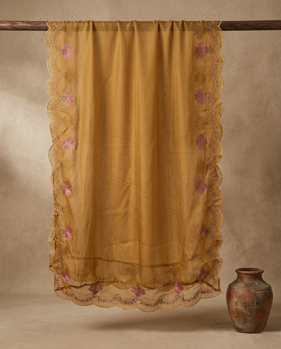 MEHR NOOR MUL CHANDERI YELLOW 3 PC SUIT FABRIC