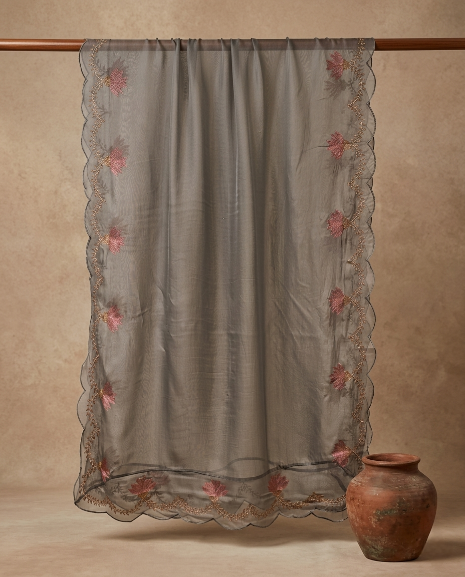 MEHR NOOR MUL CHANDERI GREY 3 PC SUIT FABRIC