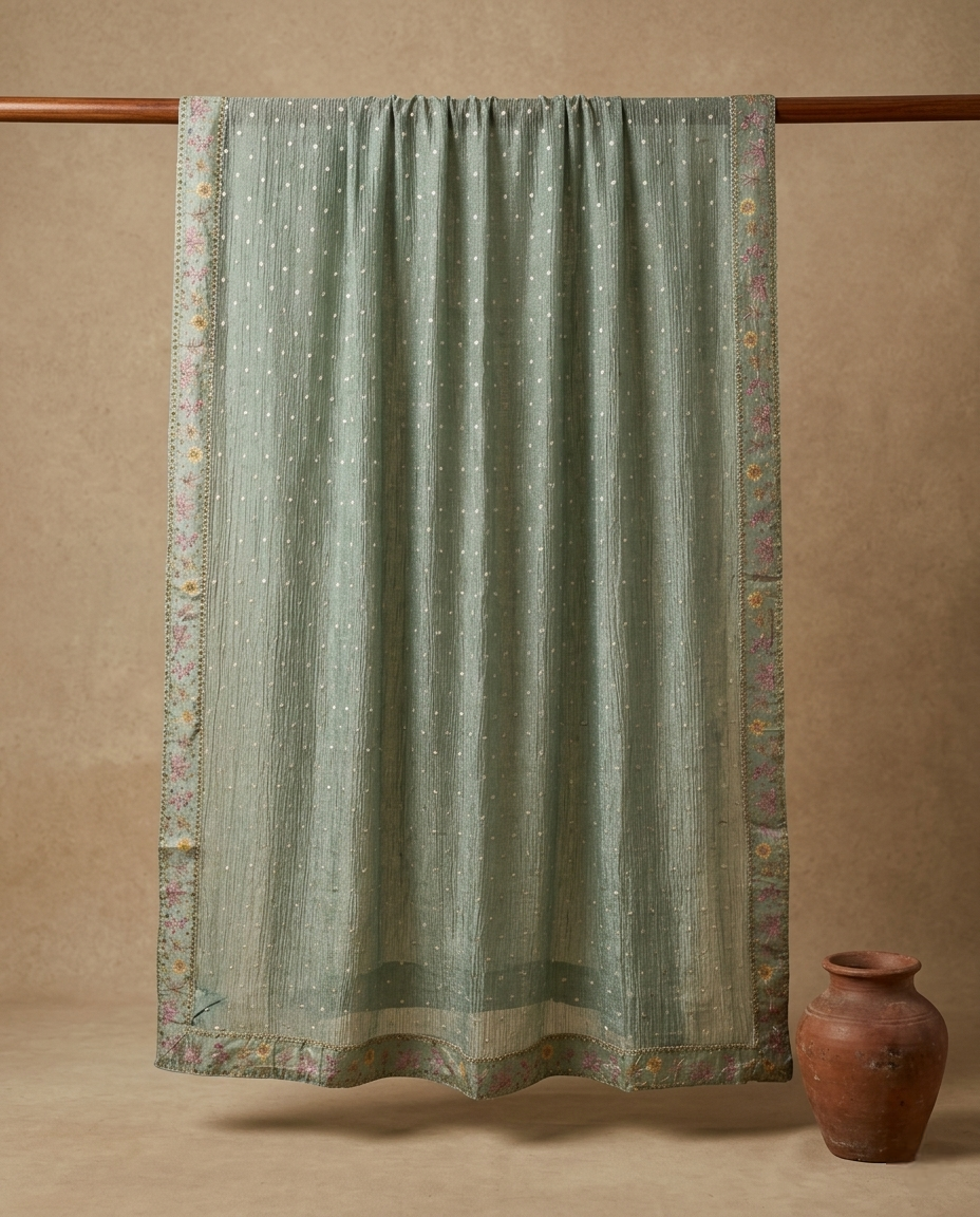 GULZAR HERITAGE MUL CHANDERI TUQOUISE GREEN 3 PC SUIT FABRIC