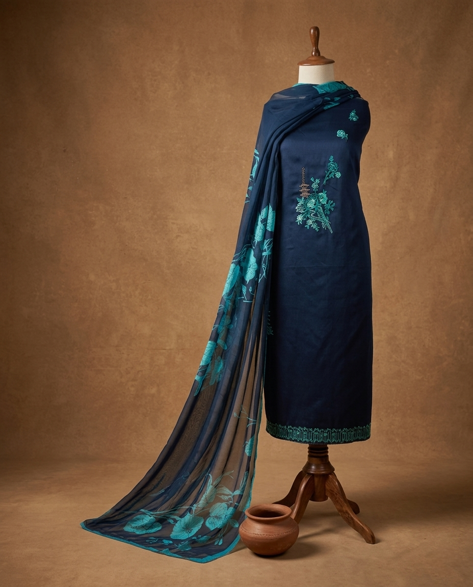 MIDNIGHT BLUE COTTON 3 PC SUIT FABRIC