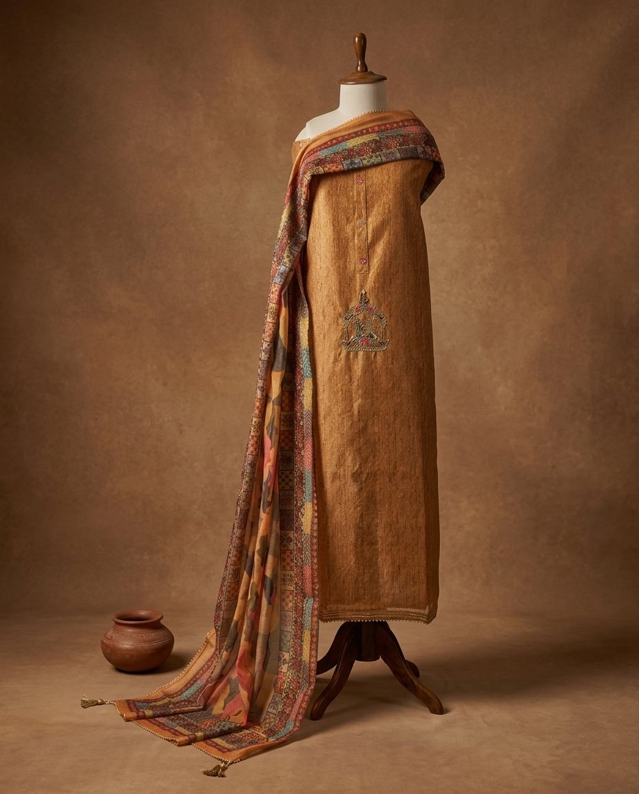 ROYAL MUSTARD COTTON SILK CHANDERI 3 PC SUIT FABRIC