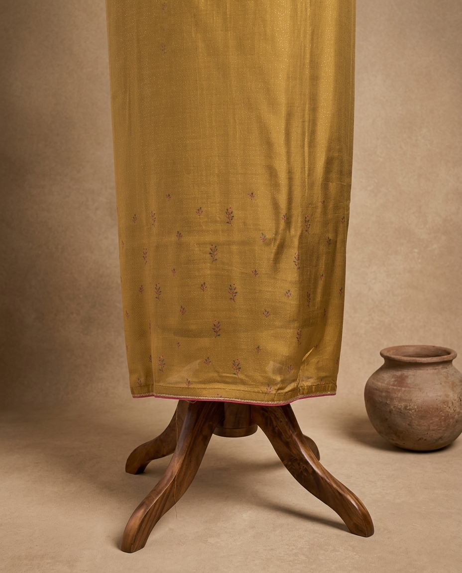 MEHR NOOR MUL CHANDERI YELLOW 3 PC SUIT FABRIC