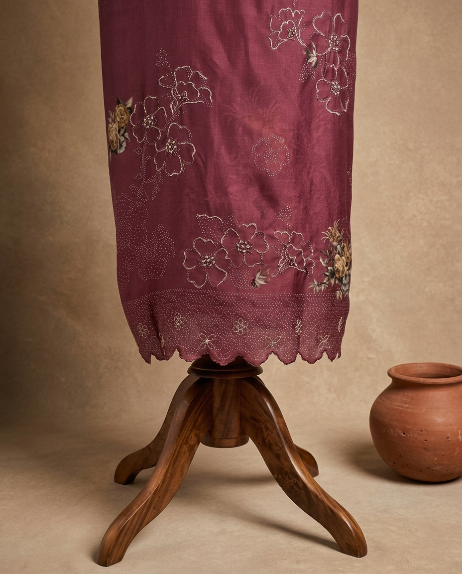 DUSKY GRACE MUL CHANDERI MARRON 3 PC SUIT FABRIC