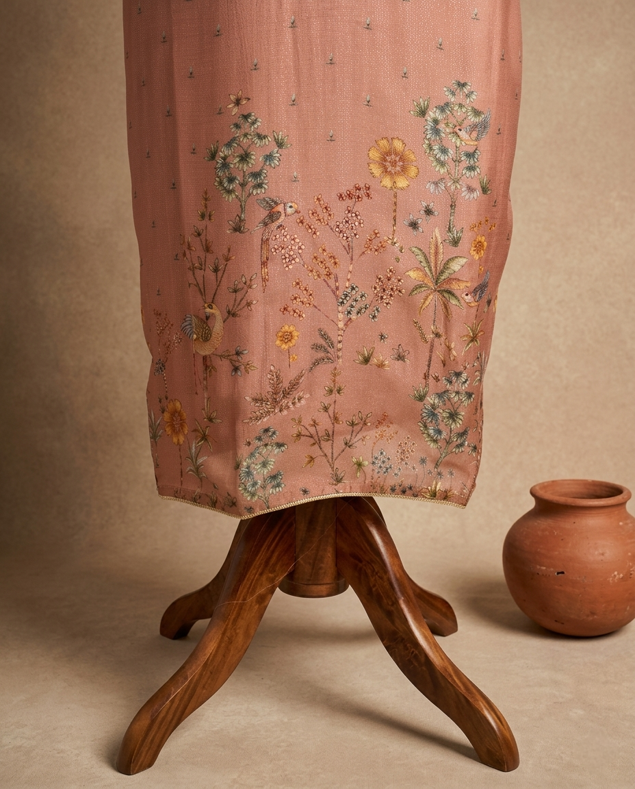 GULZAR HERITAGE MUL CHANDERI PEACH 3 PC SUIT FABRIC