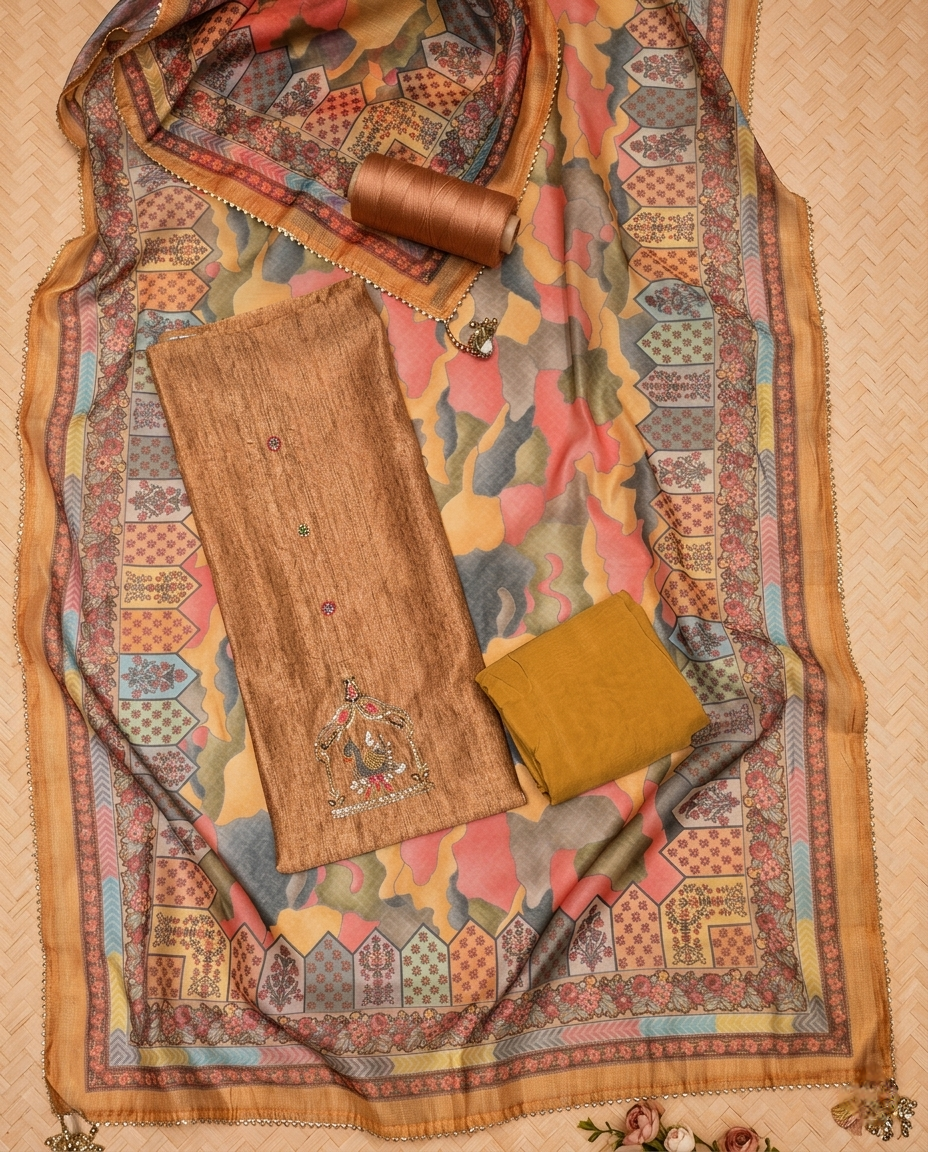 ROYAL MUSTARD COTTON SILK CHANDERI 3 PC SUIT FABRIC