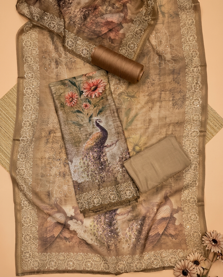 ROSE GRACE COTTON LINEN GREEN 3 PC SUIT FABRIC