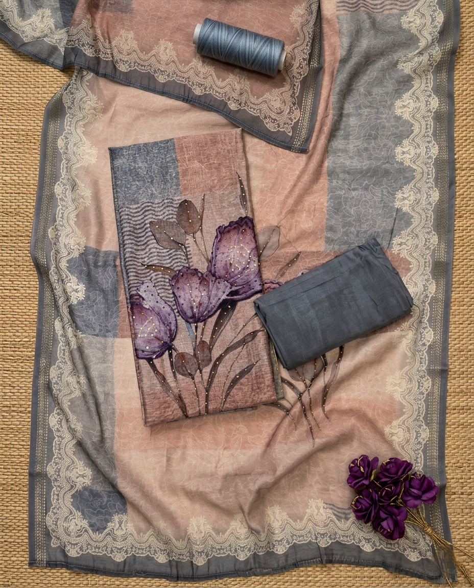 ROSE GRACE COTTON LINEN GREY 3 PC SUIT FABRIC