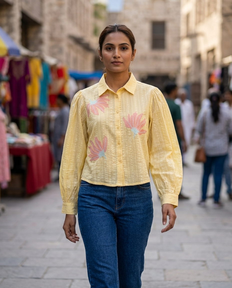 BRASSO COTTON LIGHT YELLOW CROP STYLE TOP