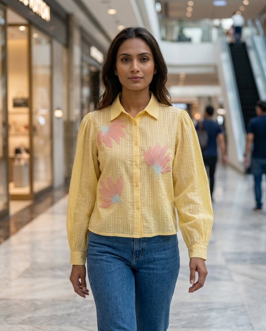 BRASSO COTTON LIGHT YELLOW CROP STYLE TOP