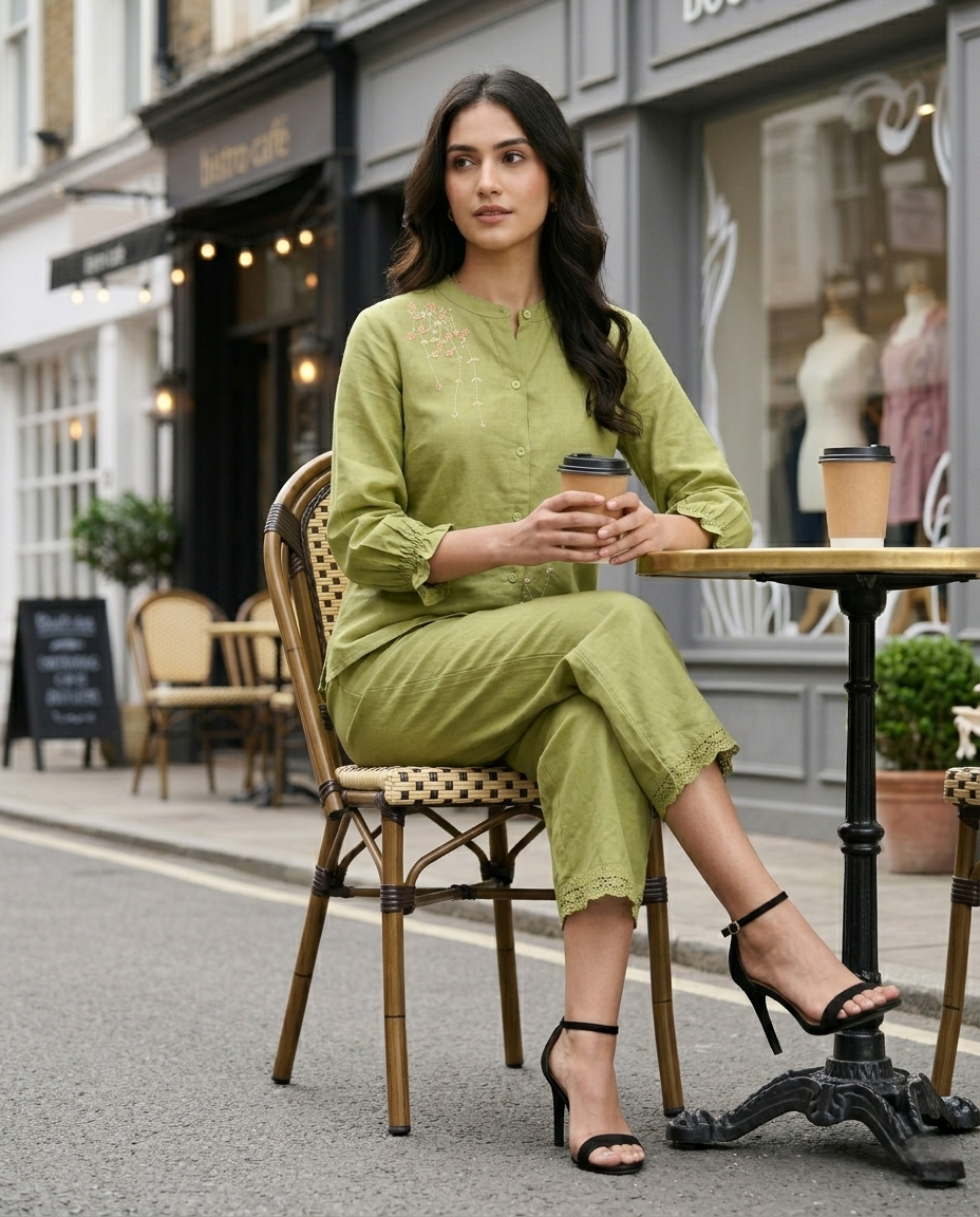 CLASSIC COMFORT GREEN COTTON CORDSET
