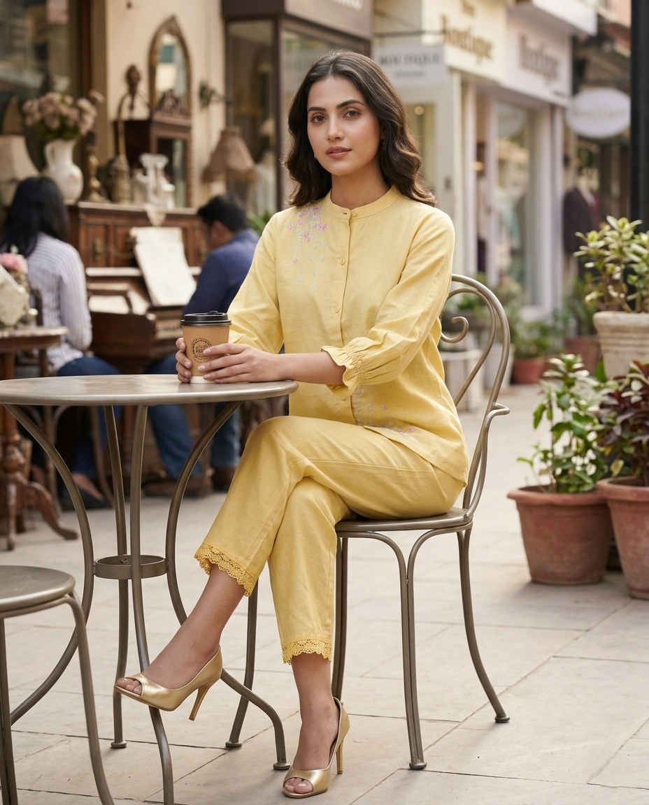 CLASSIC COMFORT YELLOW COTTON CORDSET