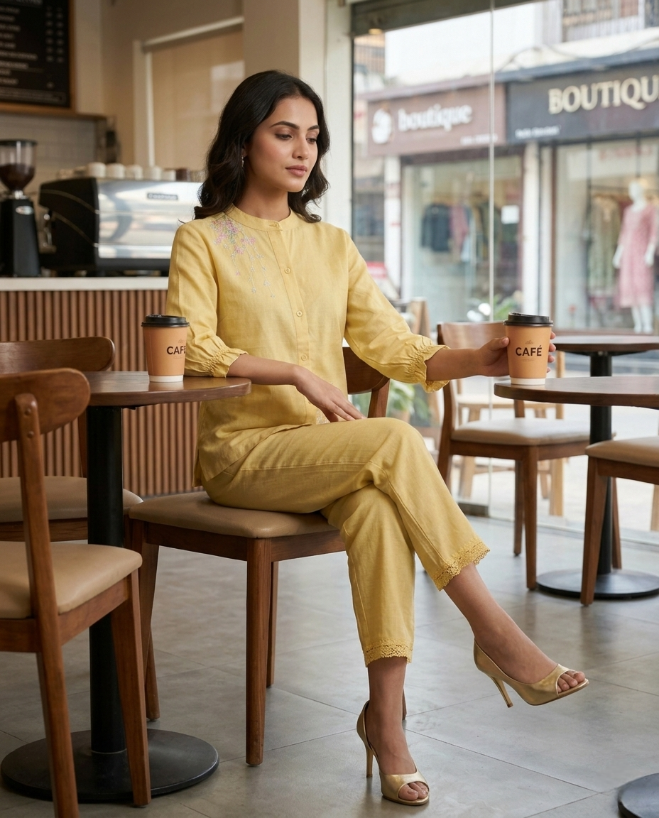 CLASSIC COMFORT YELLOW COTTON CORDSET