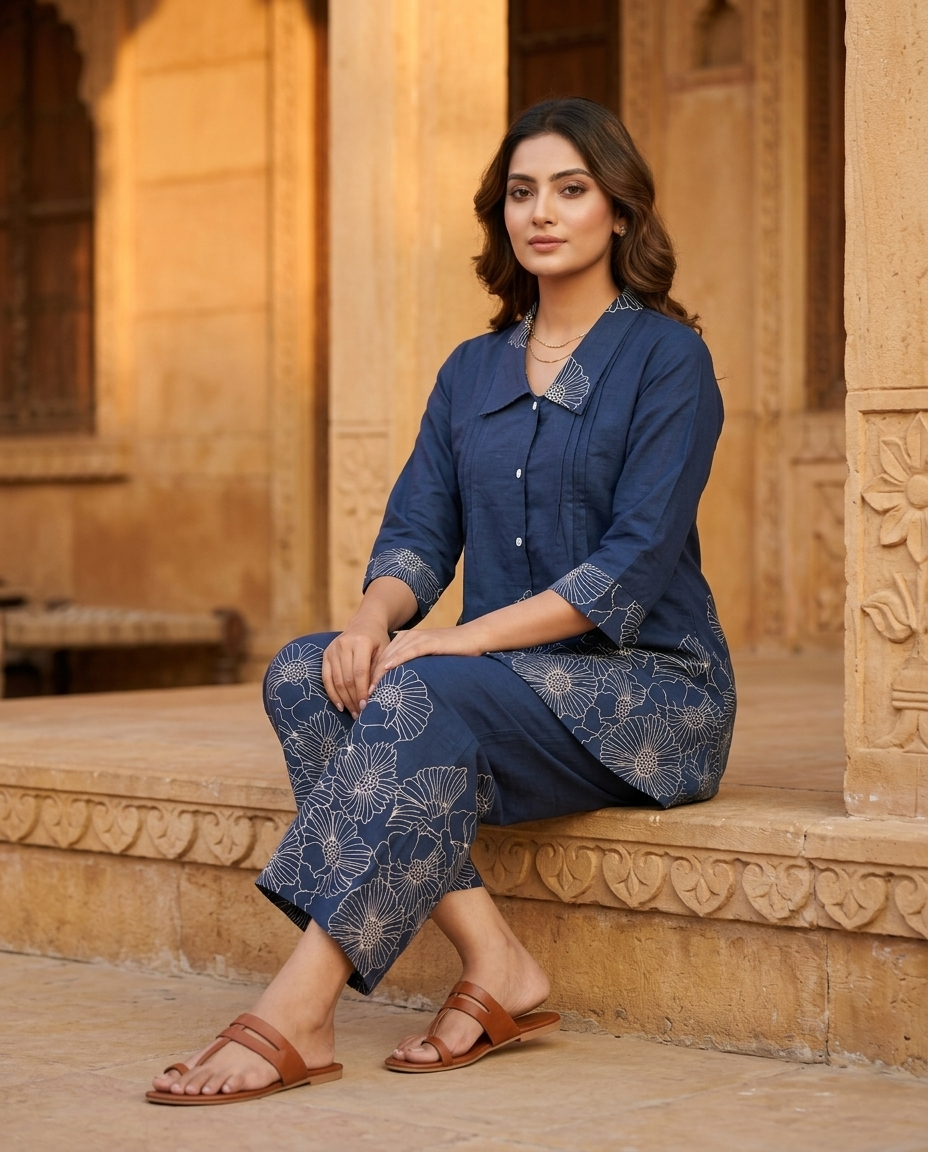FLORA FLOW BLUE COTTON CORDSET