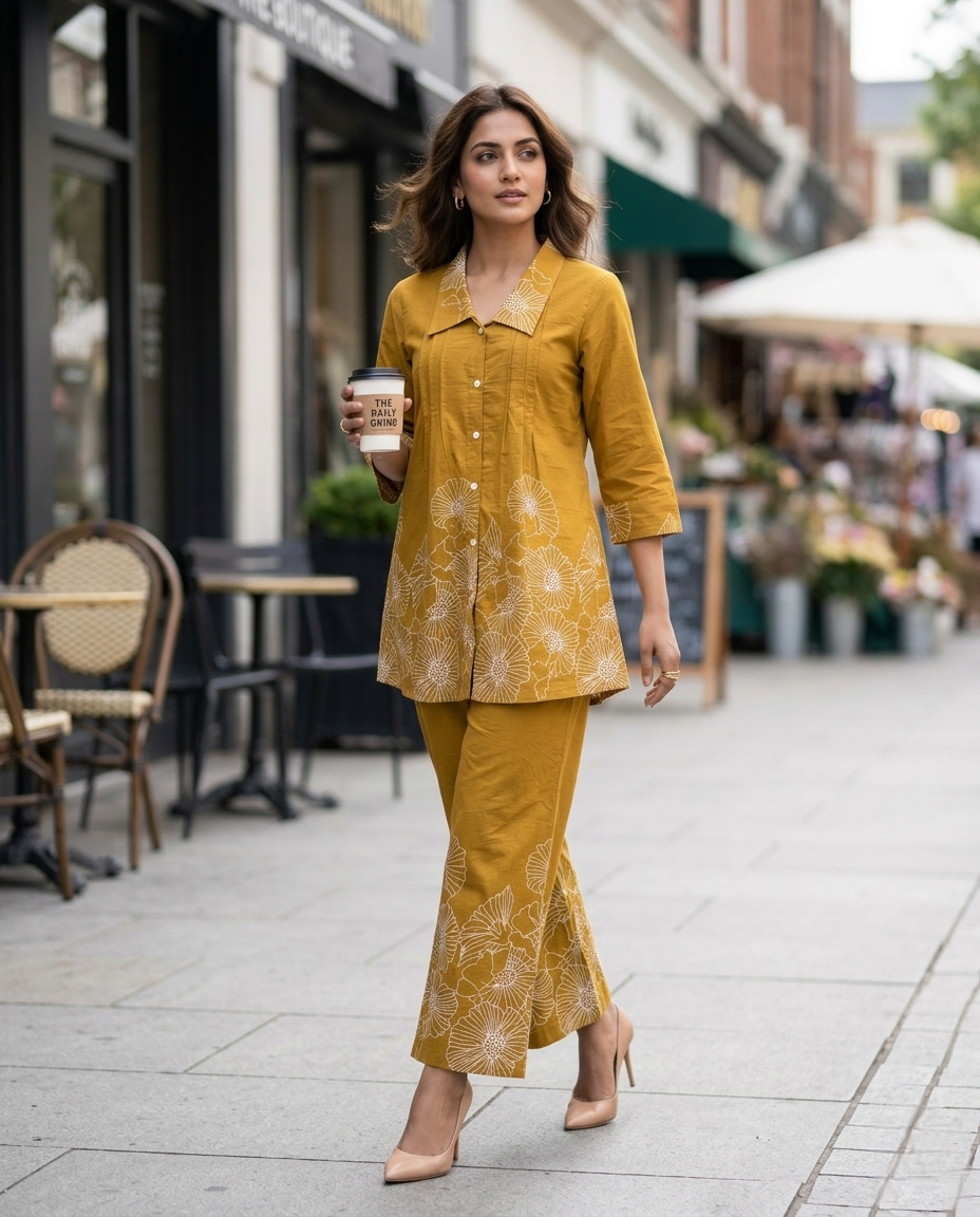 FLORA FLOW MUSTARD BROWN COTTON CORDSET