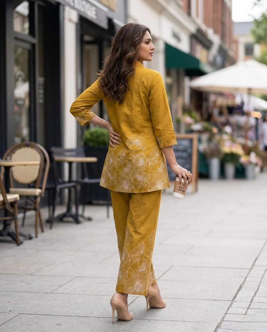 FLORA FLOW MUSTARD BROWN COTTON CORDSET