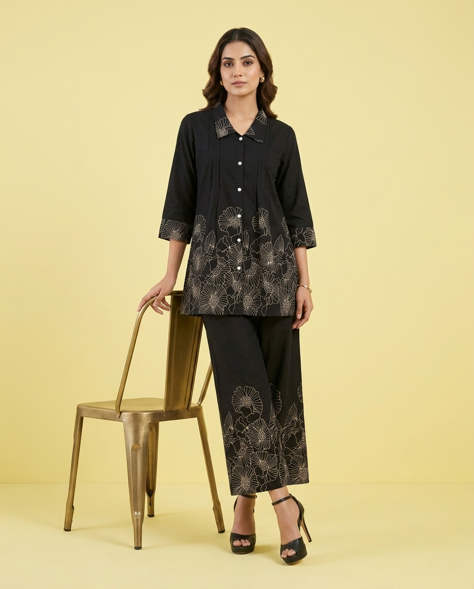 FLORA FLOW BLACK COTTON CORDSET