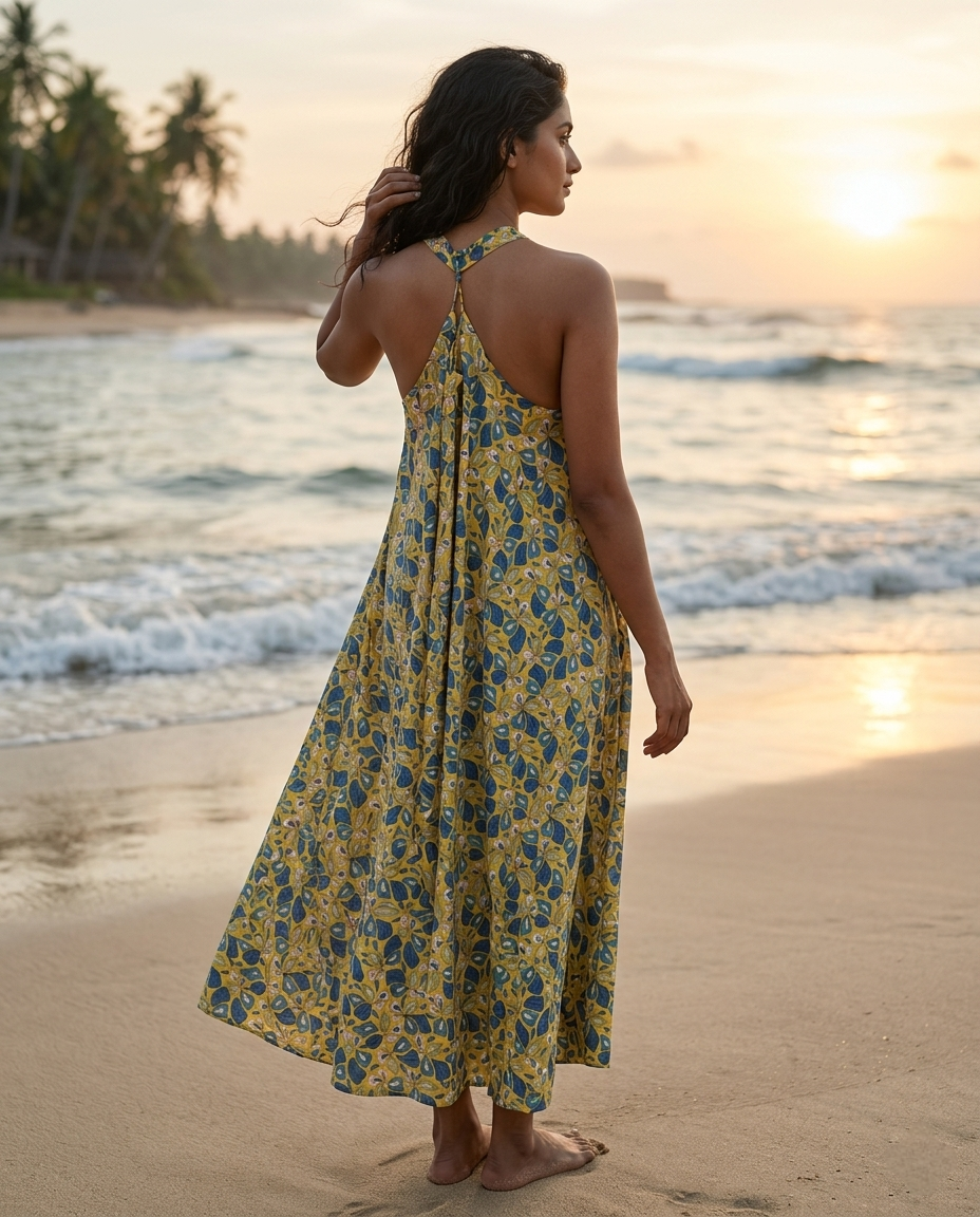 RUBY SHORE HALTER YELLOW COTTON DRESS