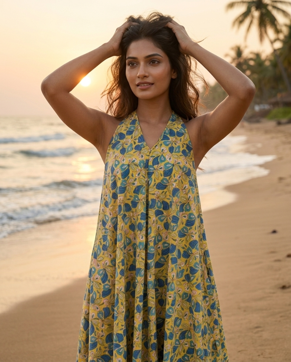 RUBY SHORE HALTER YELLOW COTTON DRESS