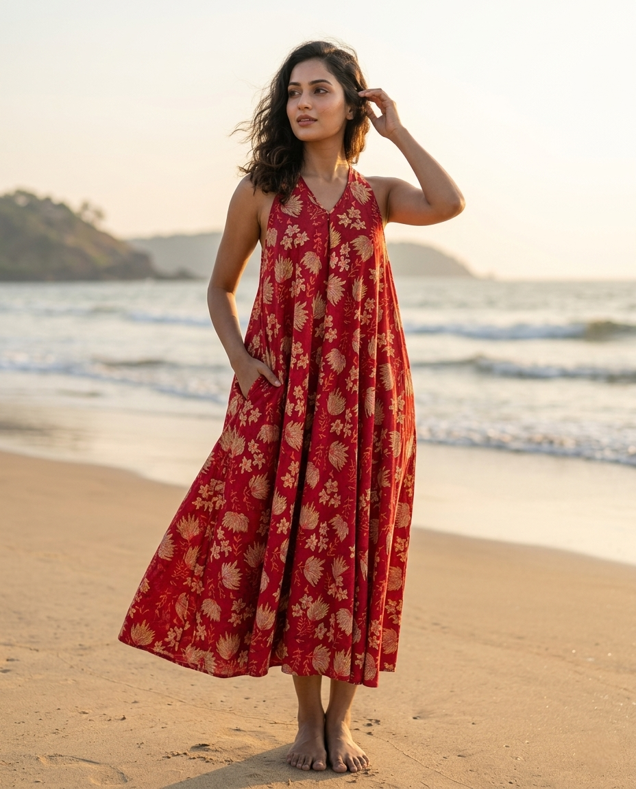 RUBY SHORE HALTER RED COTTON DRESS