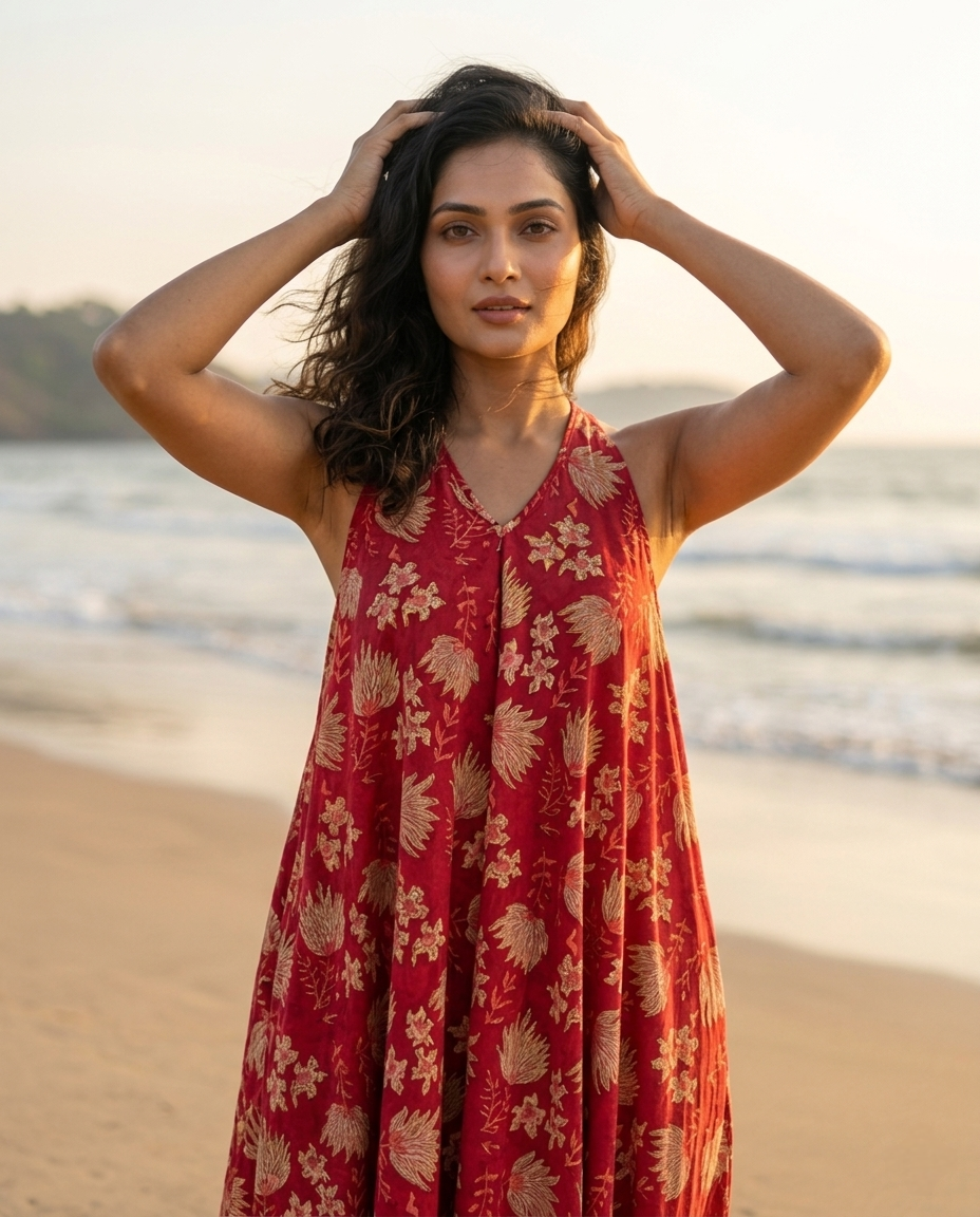 RUBY SHORE HALTER RED COTTON DRESS