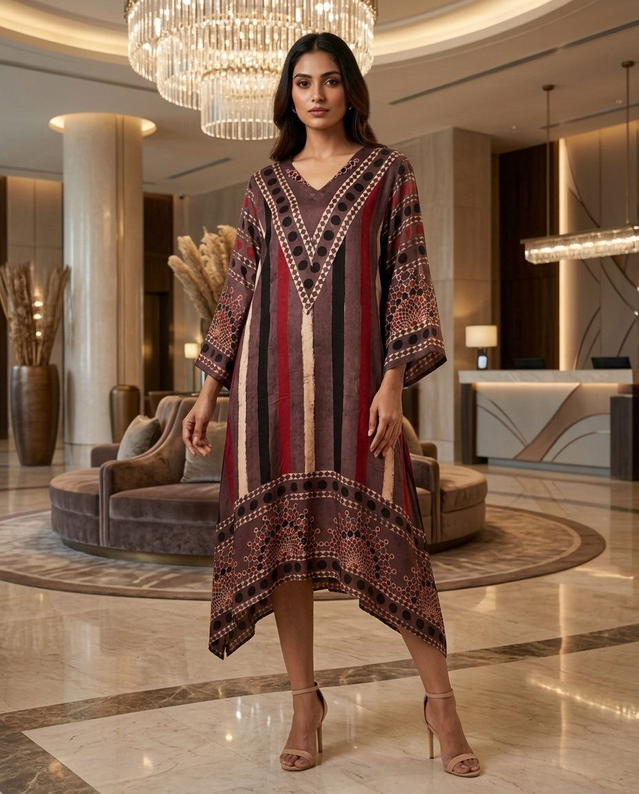 MOSAIC POINT MODAL SILK GREY AJRAKH KURTA (HANDBLOCK)