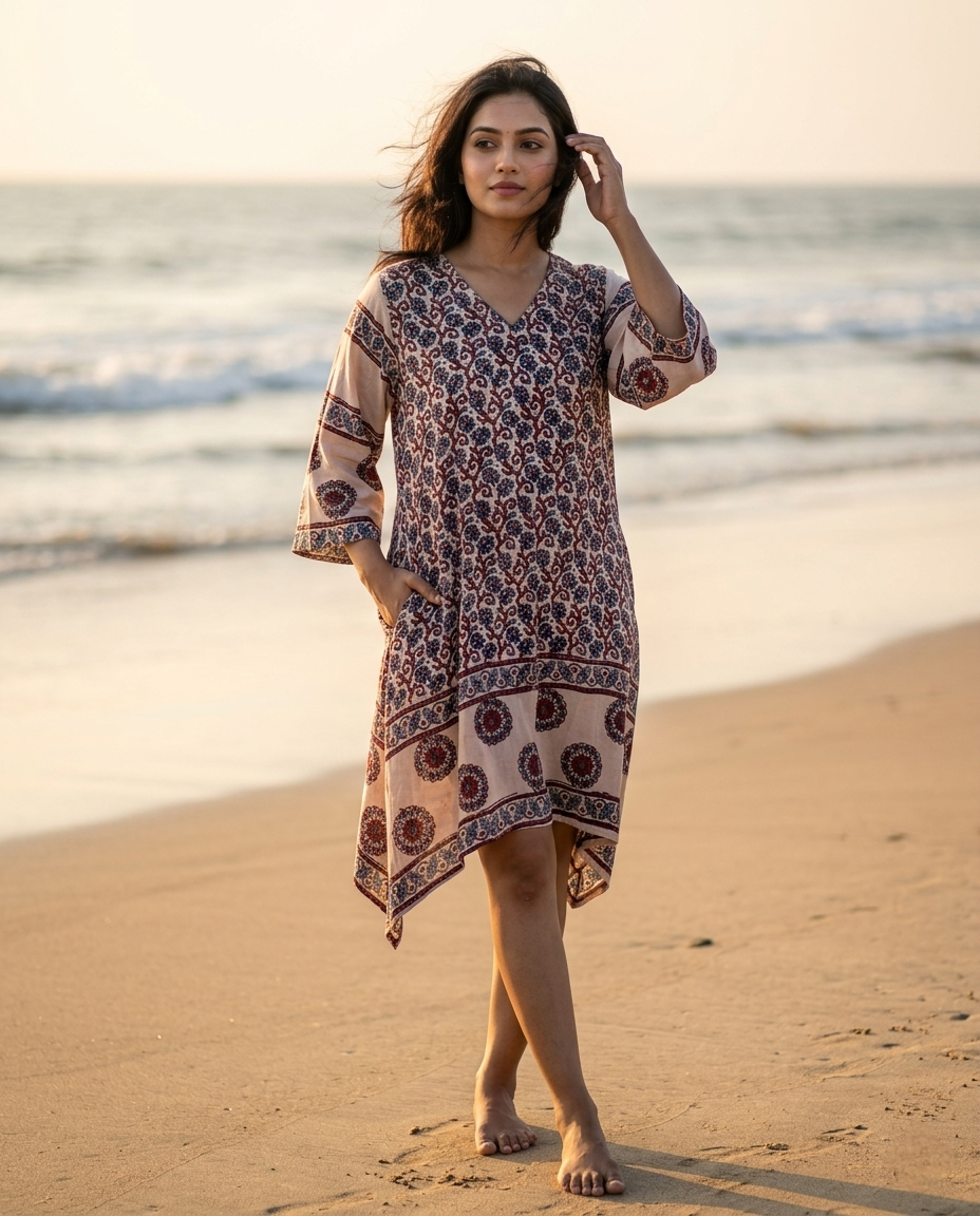 MOSAIC POINT MODAL BROWN AJRAKH KURTA (HANDBLOCK)