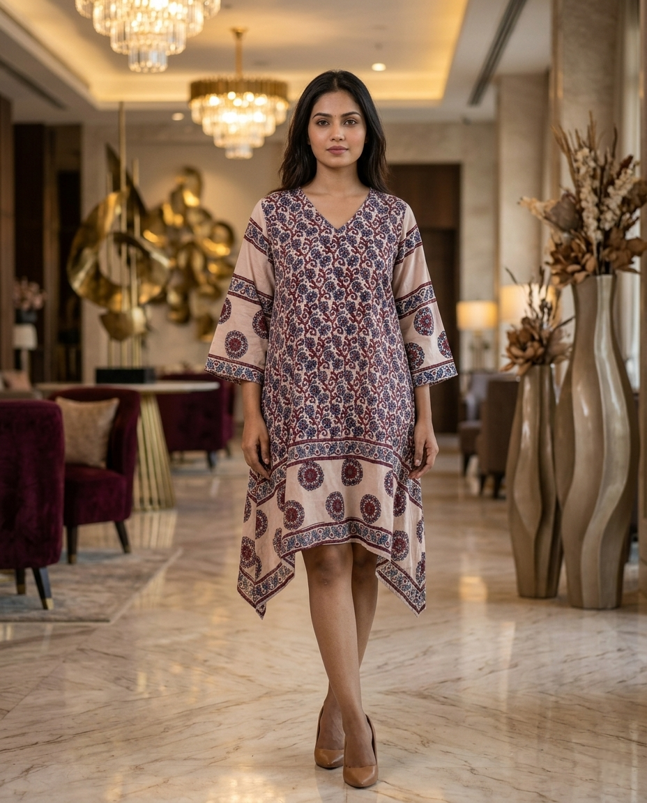 MOSAIC POINT MODAL BROWN AJRAKH KURTA (HANDBLOCK)