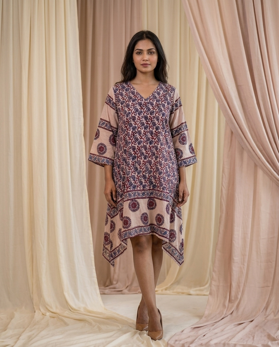 MOSAIC POINT MODAL BROWN AJRAKH KURTA (HANDBLOCK)