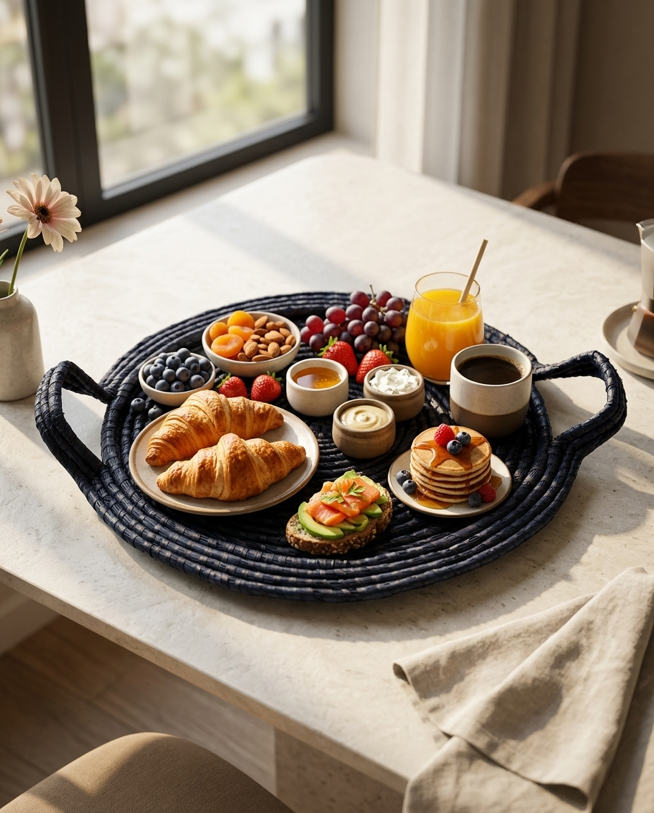 HANDMADE BLACK ROUND CENTRE PLATTER TRAY