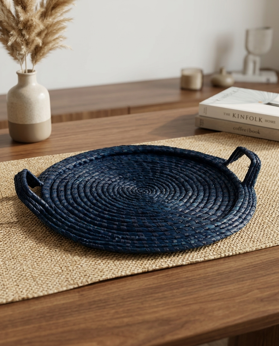 HANDMADE INDIGO ROUND CENTRE PLATTER TRAY