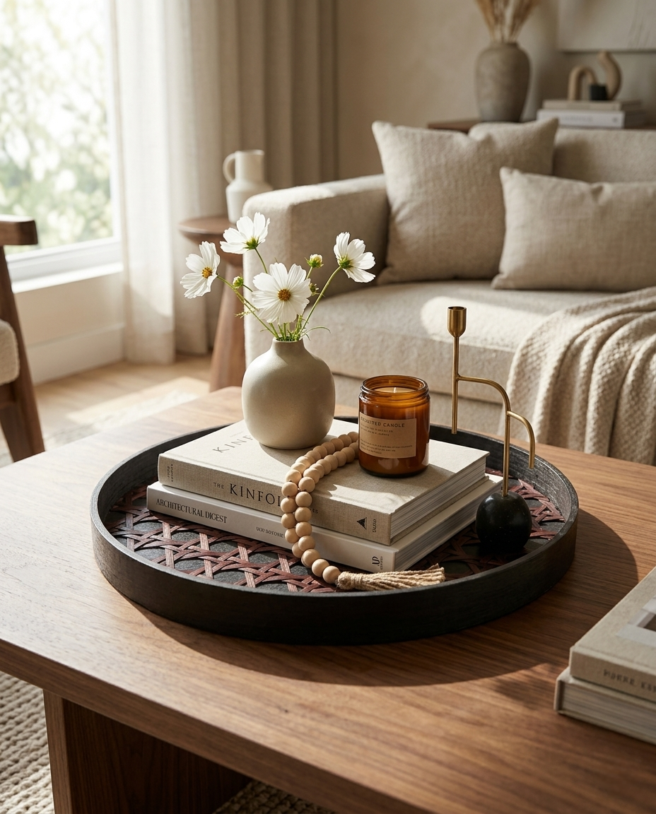 HANDMADE BAMBOO BLACK ROUND TRAY