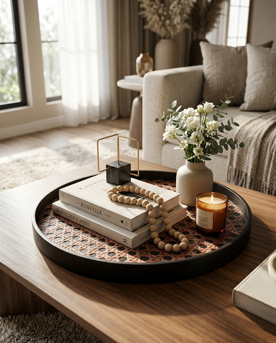 HANDMADE BAMBOO BROWN ROUND TRAY