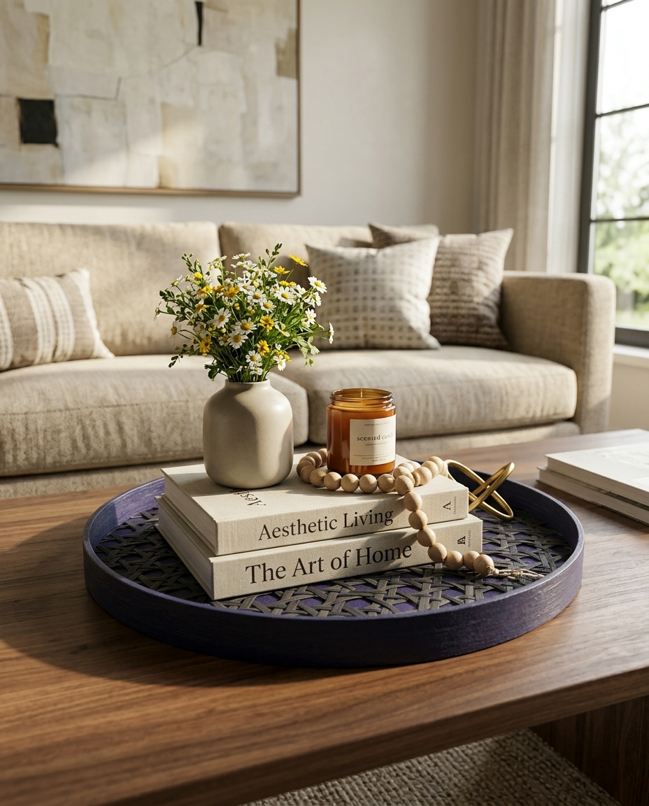 HANDMADE BAMBOO BLUE ROUND TRAY