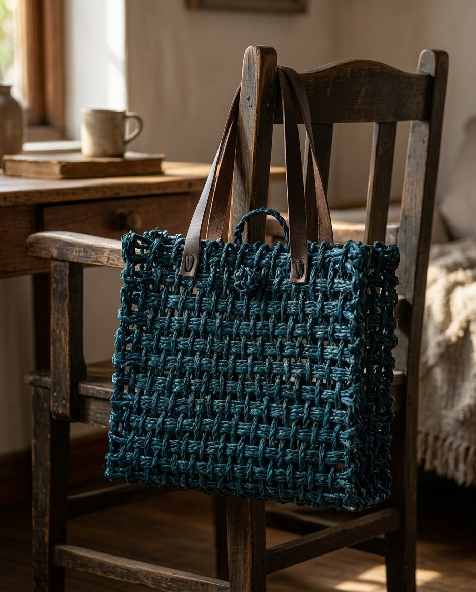 HANDCRAFTED MINI MESH INDIGO BAG