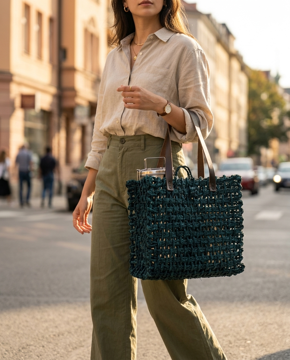 HANDCRAFTED MINI MESH INDIGO BAG