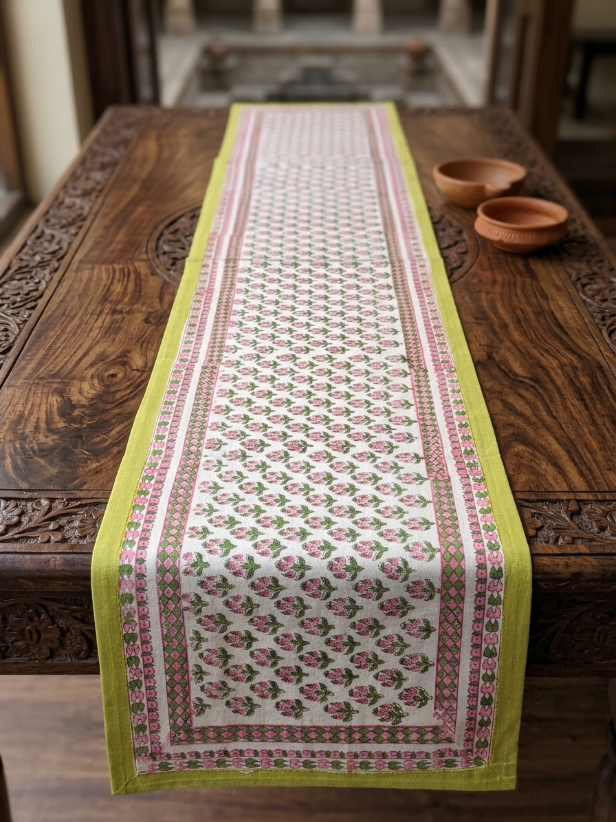 PINK PETAL BUTI TABLE RUNNER